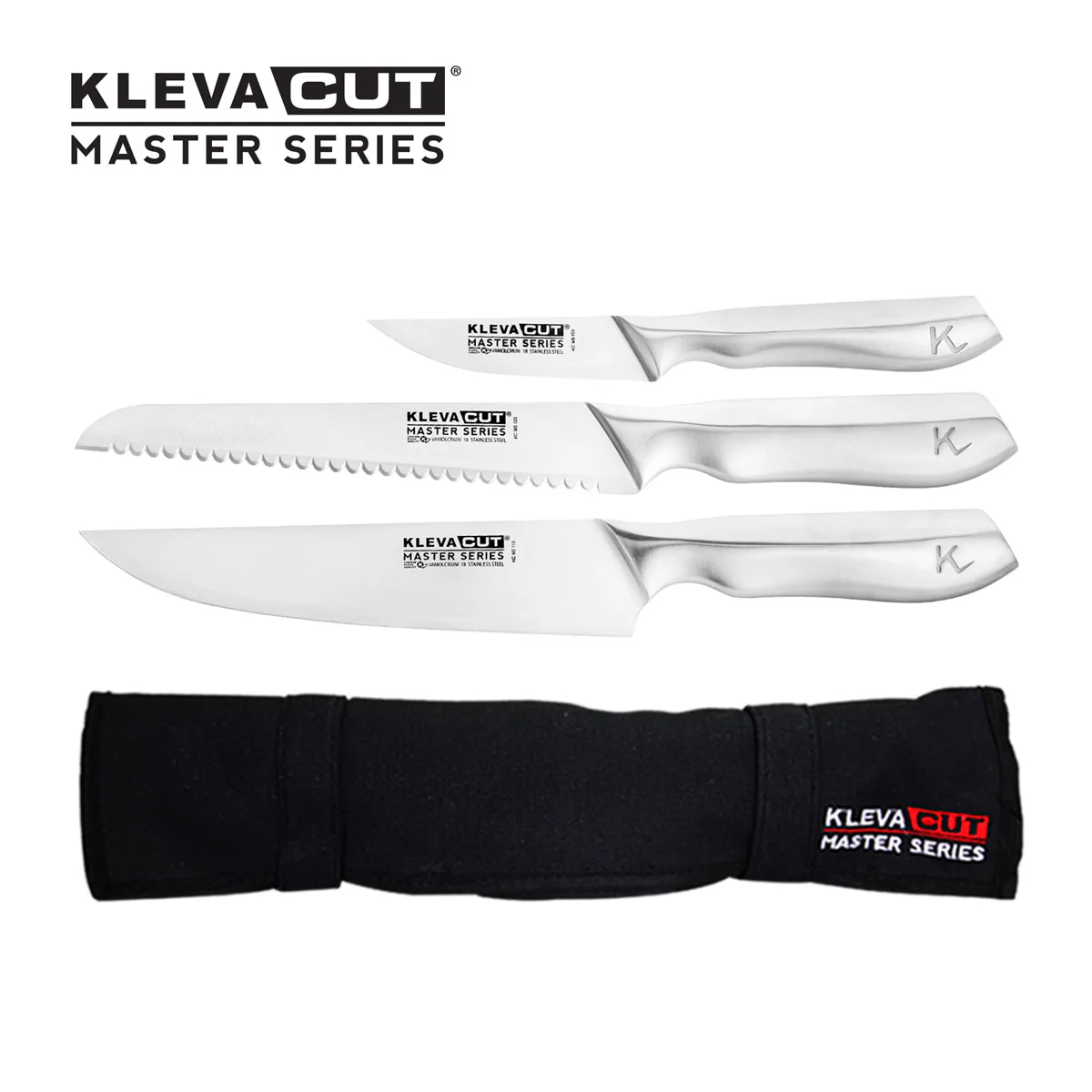 KlevaCut® Master Series Baker & Chef 3pc Knife Set with Satchel