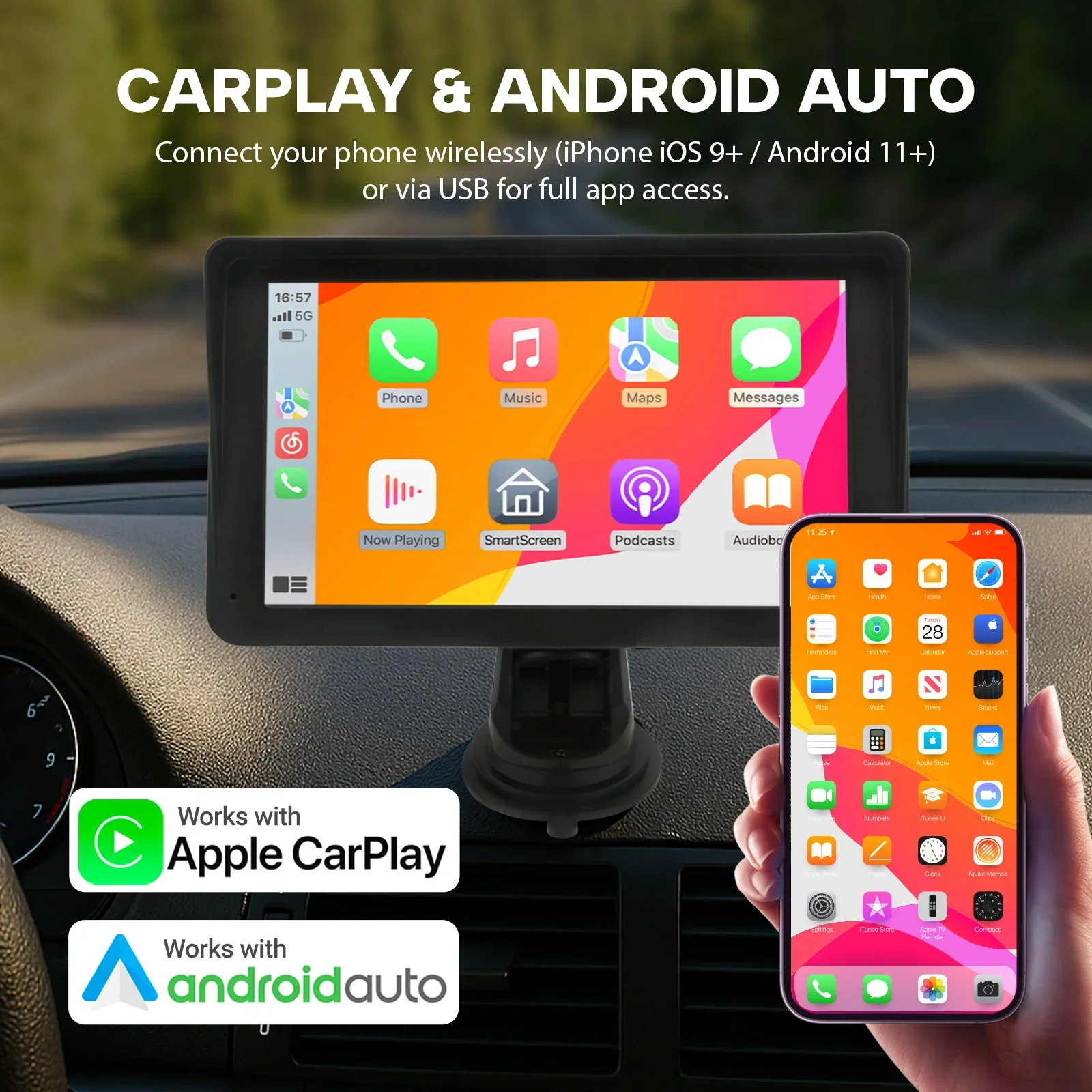 7" HD Touch Portable Kleva SmartPlay - Apple CarPlay Android Auto Wireless + Free AudioPods - Image 3