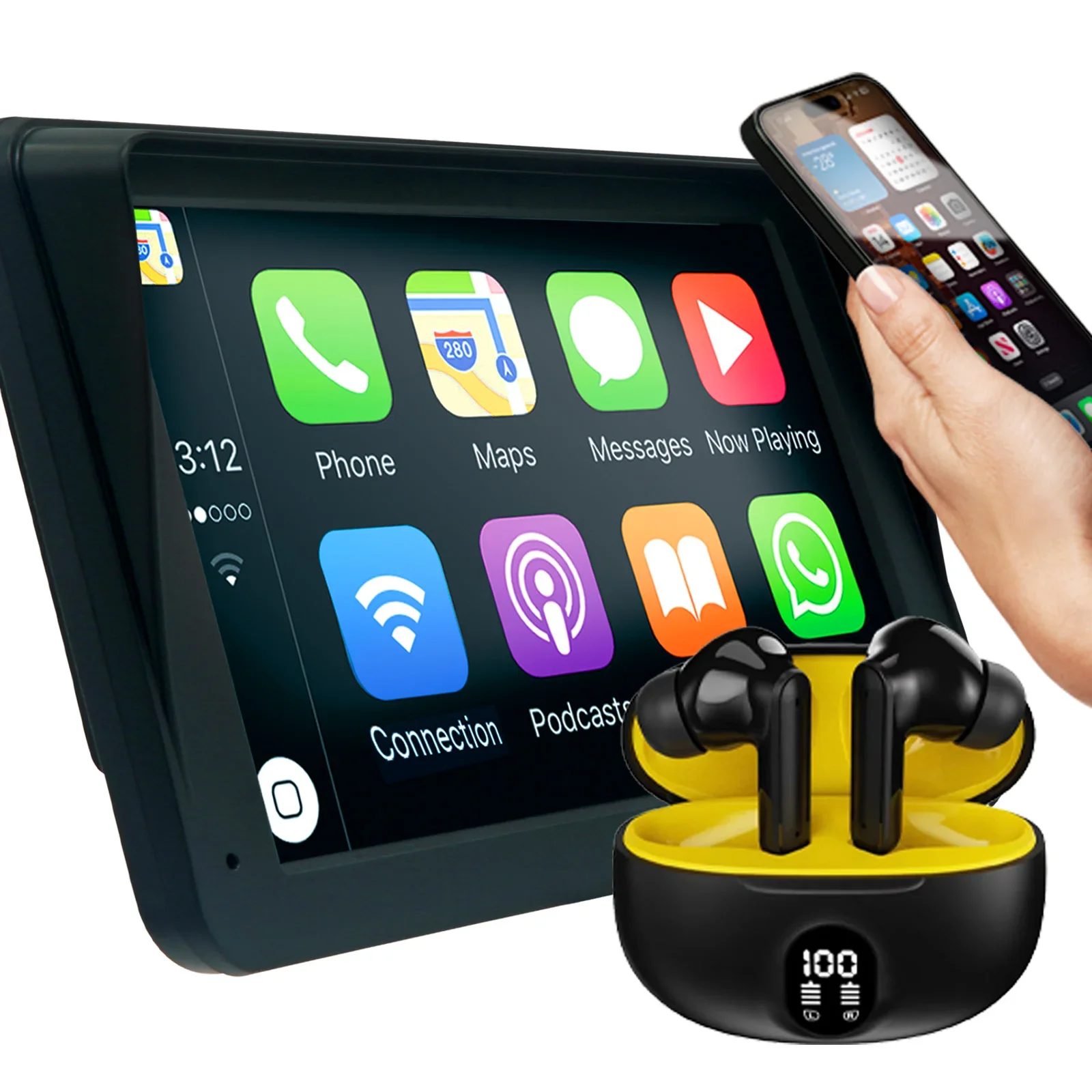 7" HD Touch Portable Kleva SmartPlay - Apple CarPlay Android Auto Wireless + Free AudioPods - Image 9