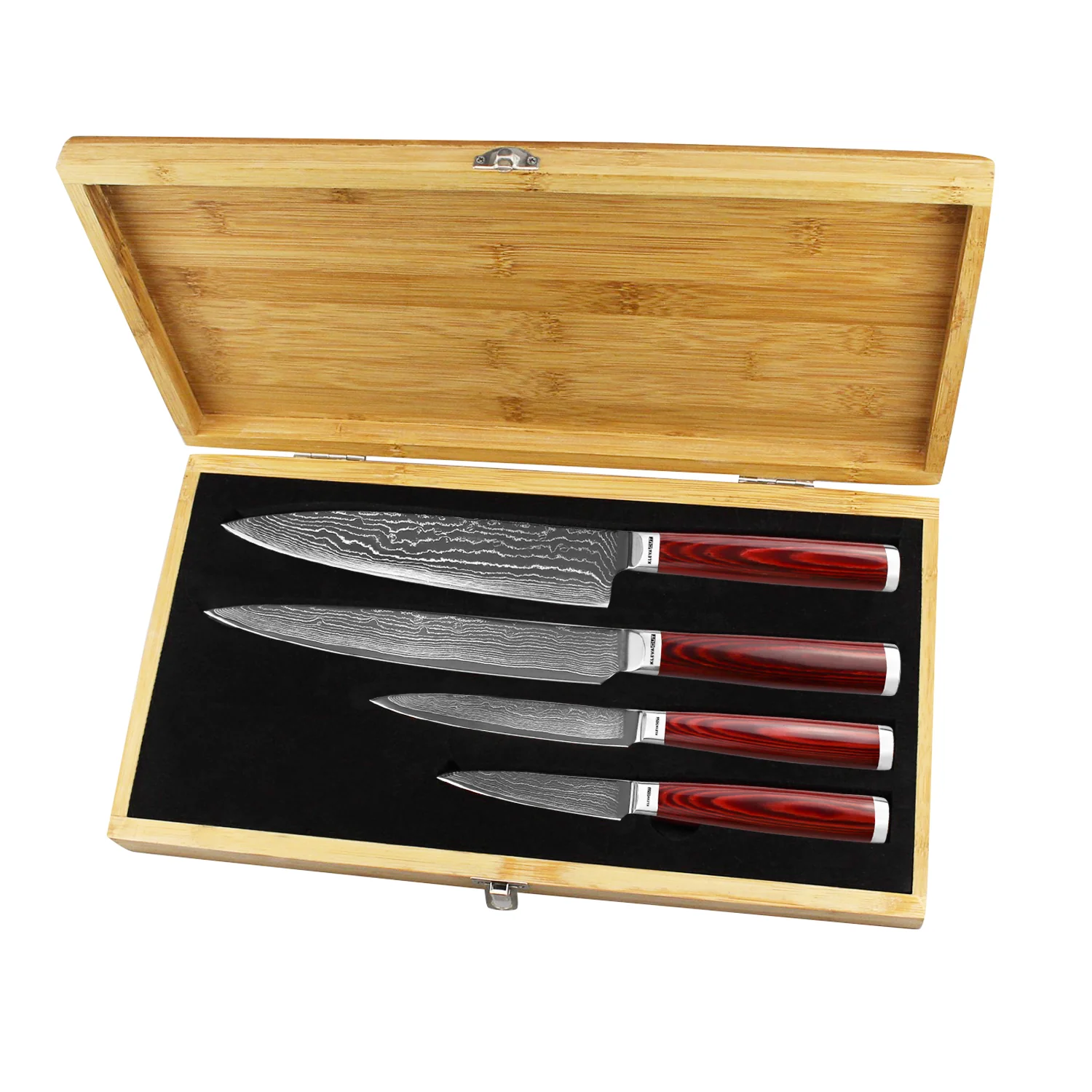 67-Layer Damascus Steel Artisan 4pc Knife Set with Premium Bamboo Case - Image 4