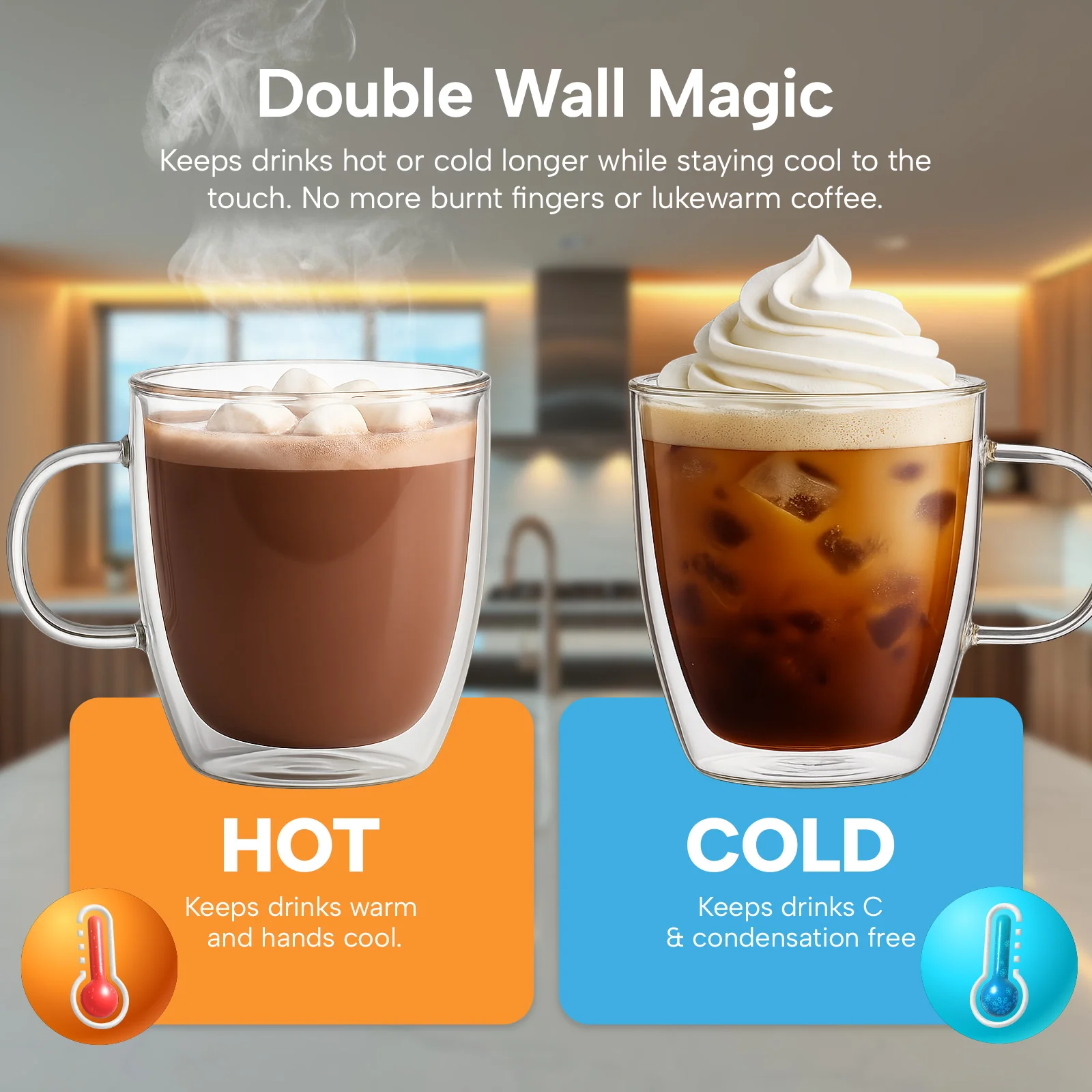 KLEVA® InsuLuxe Double-Wall Insulated Glass Cups for Hot & Cold Drinks - Image 3