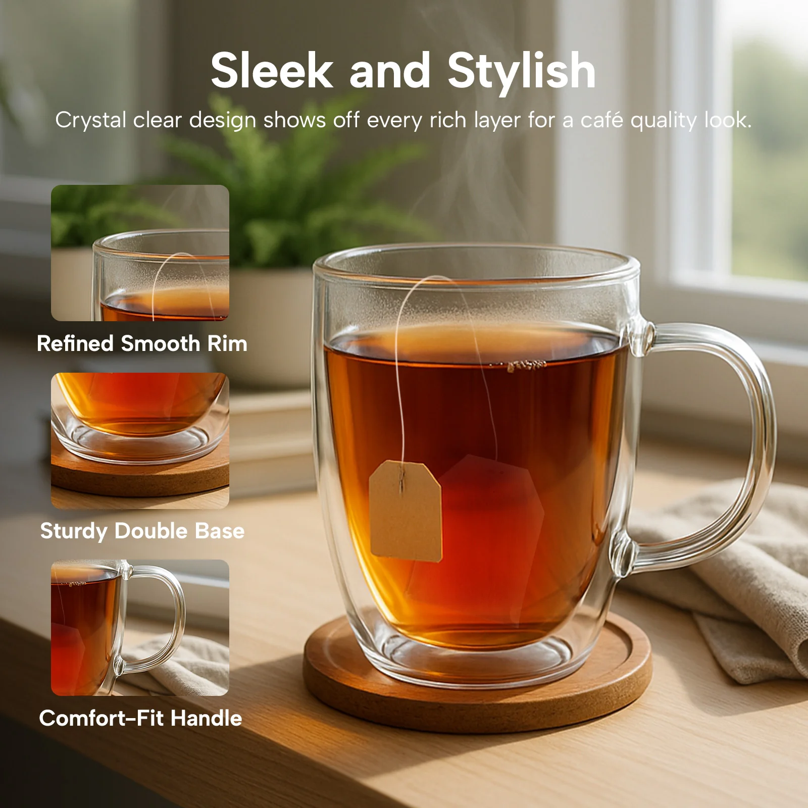 KLEVA® InsuLuxe Double-Wall Insulated Glass Cups for Hot & Cold Drinks - Image 7