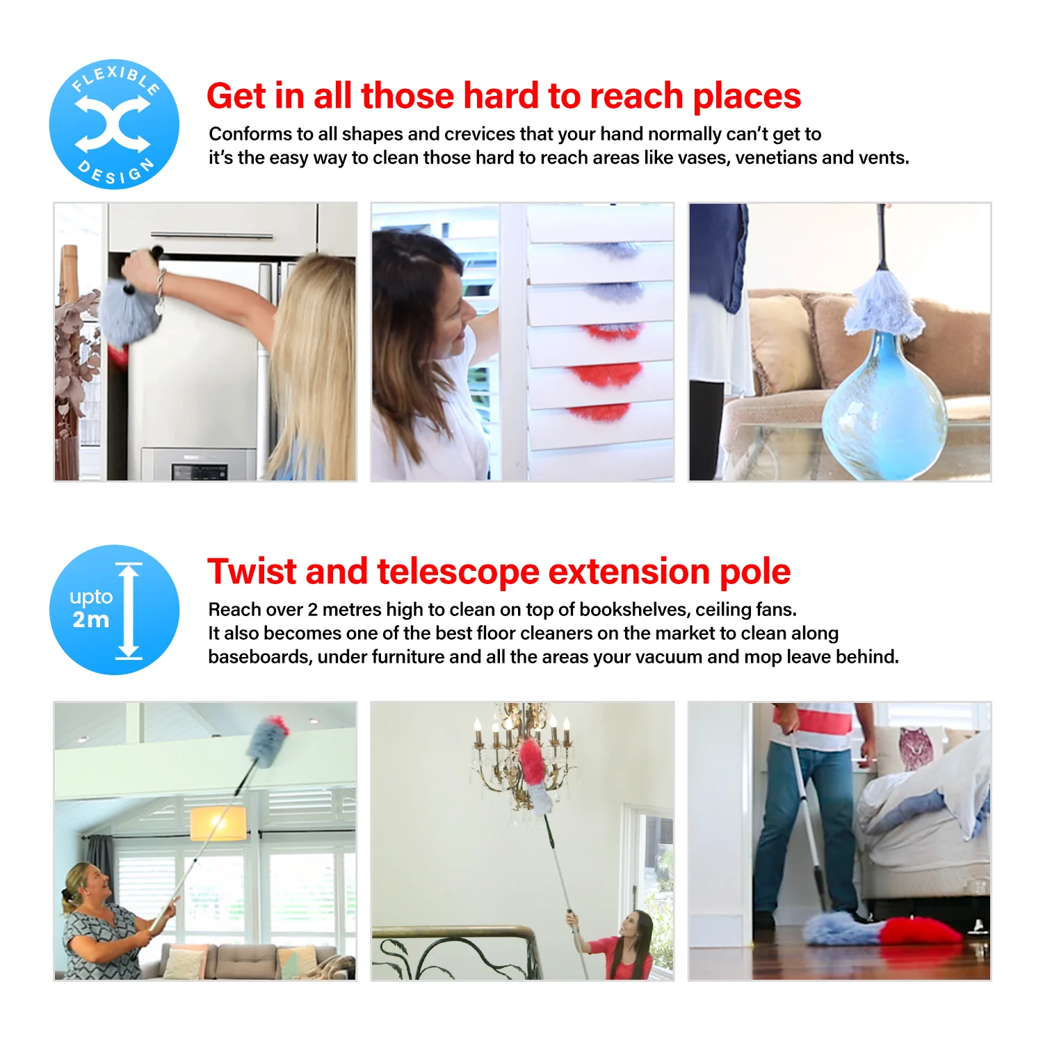 Kleva Miracle Magnetic Duster® Attracts Dust Like A Magnet! + 2 Meter Long Extension Pole - Image 5
