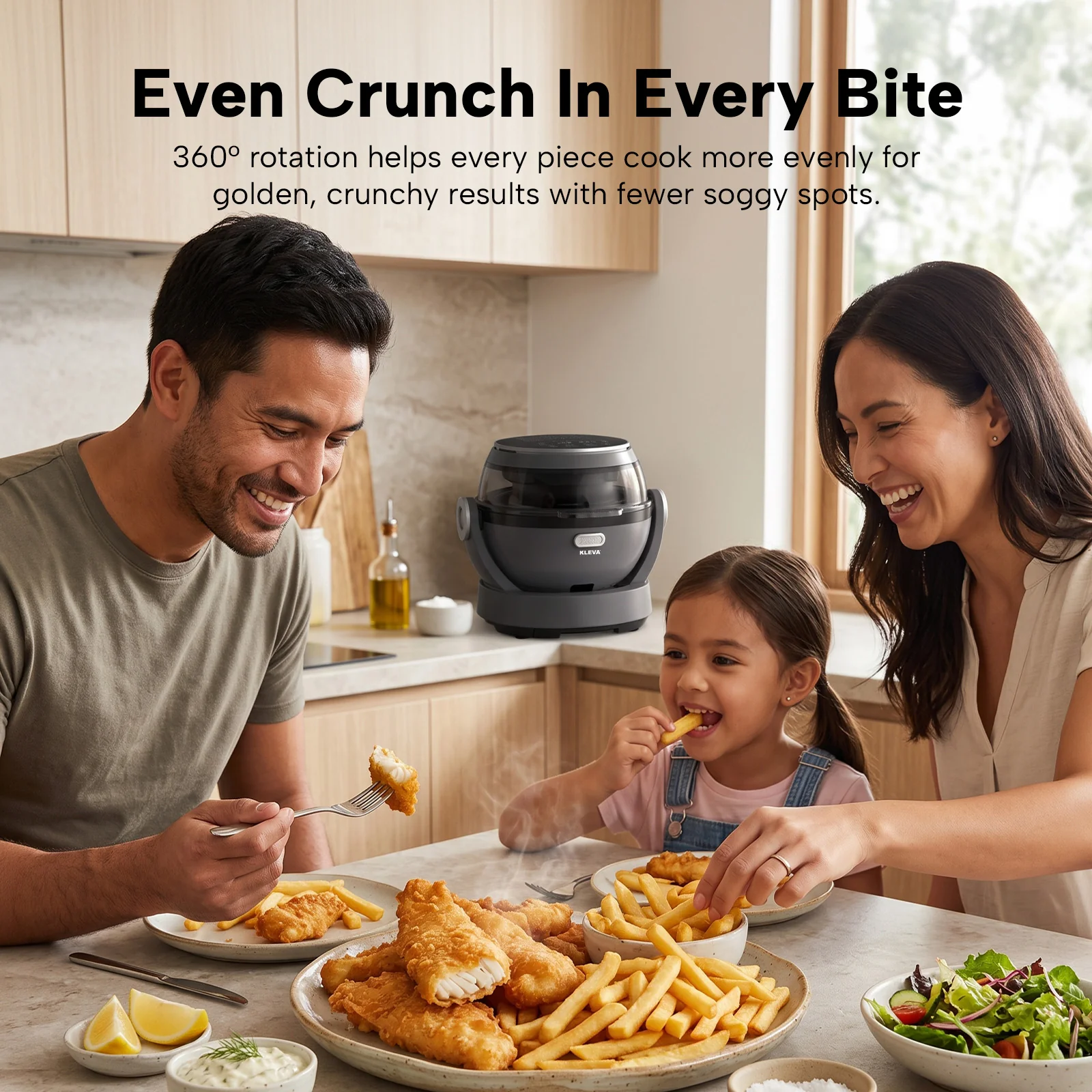 KLEVA® Spin Crisp IQ Rotating Digital Air Fryer 6L - One Touch Auto Shaking - Image 4