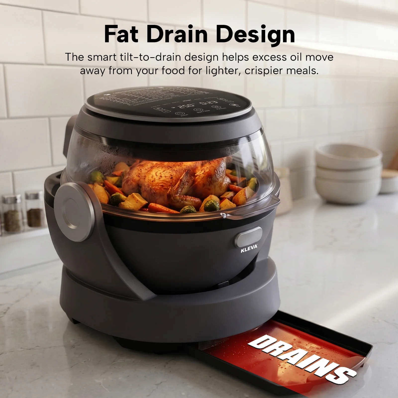 KLEVA® Spin Crisp IQ Rotating Digital Air Fryer 6L - One Touch Auto Shaking - Image 6