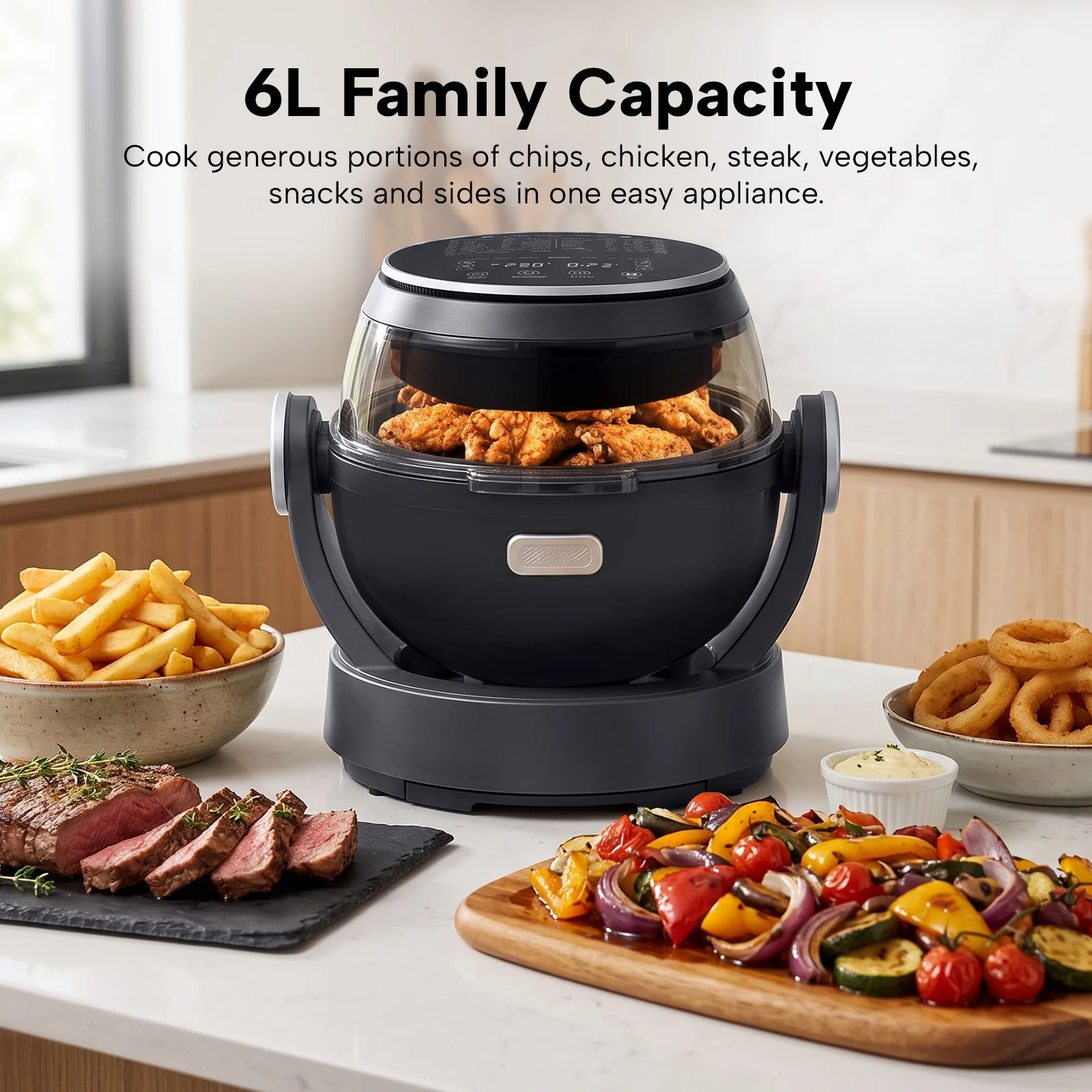 KLEVA® Spin Crisp IQ Rotating Digital Air Fryer 6L - One Touch Auto Shaking - Image 9