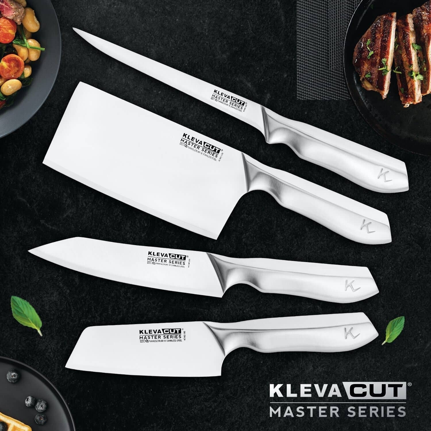 KlevaCut® Master Series Bamboo Specialist 4pc Knife Set with Block & Sharpener - Image 2