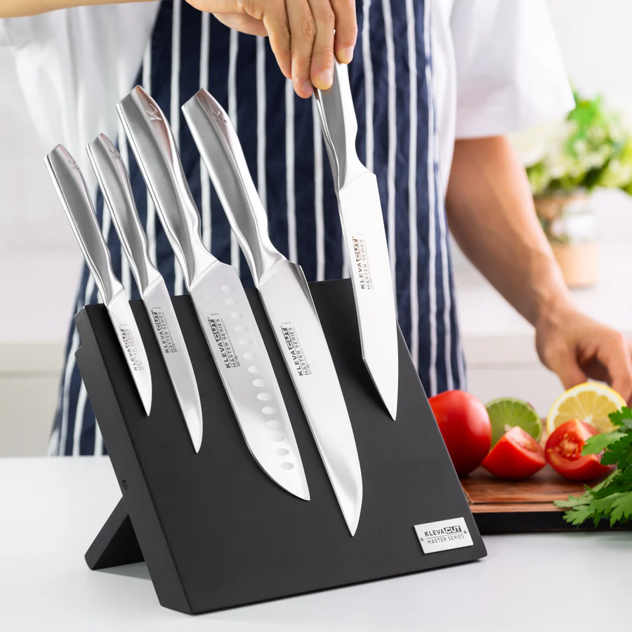 KlevaCut® Master Series Midnight Grand Chef 5pc Set with Block & Sharpener - Image 2