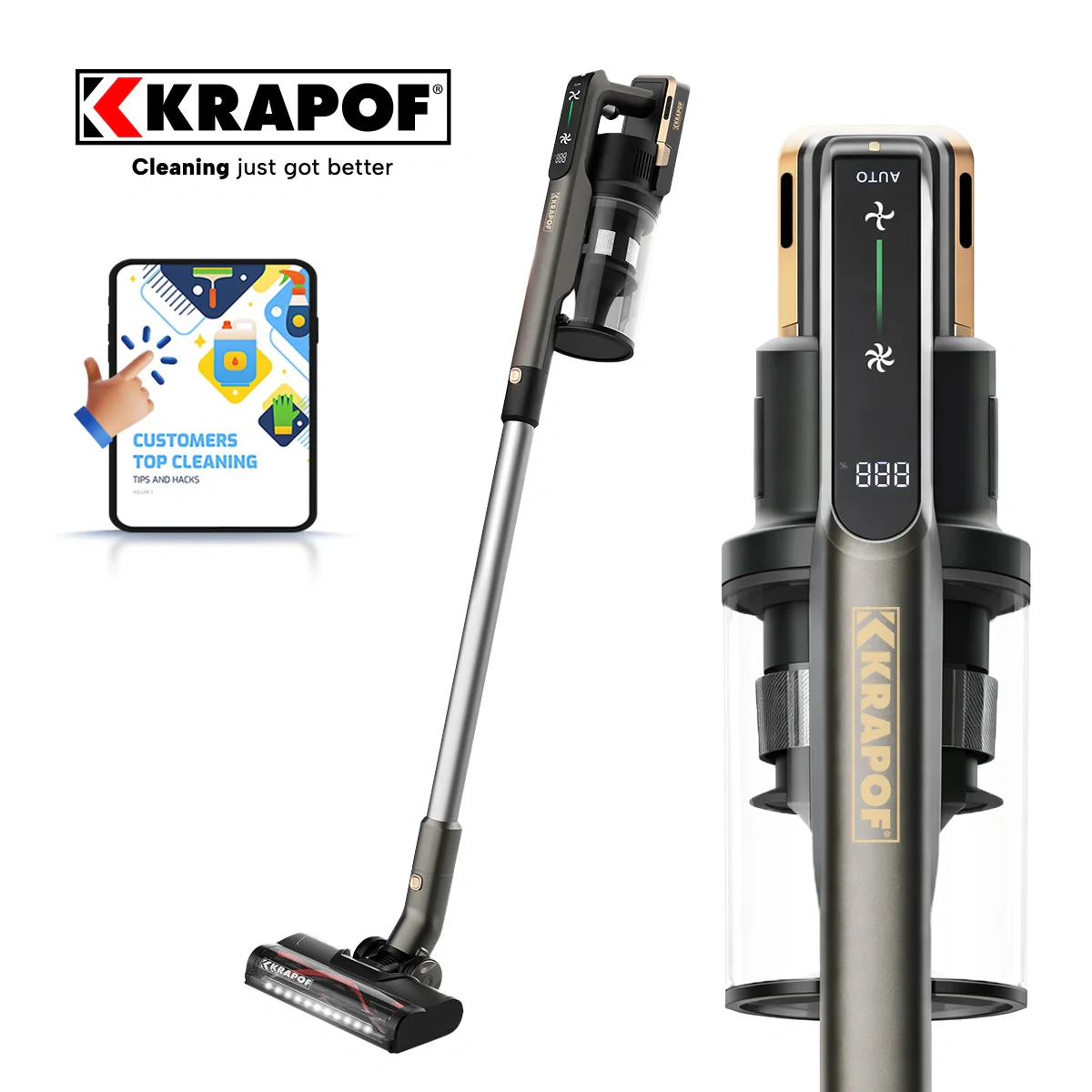 KRAPOF® Power Vac S3 Cordless Stick Vacuum + Extra FREE Second Battery