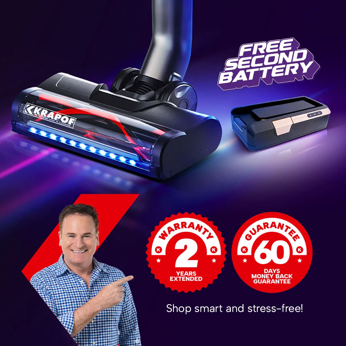 KRAPOF® Power Vac S3 Cordless Stick Vacuum + Extra FREE Second Battery - Image 14