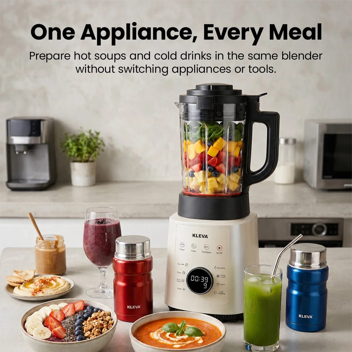 Mealio® Hot & Cold Blender - Professional Soup Maker & Smoothie Blender in 1 + FREE 2 Soup Flasks + Recipe E-Book - Image 8